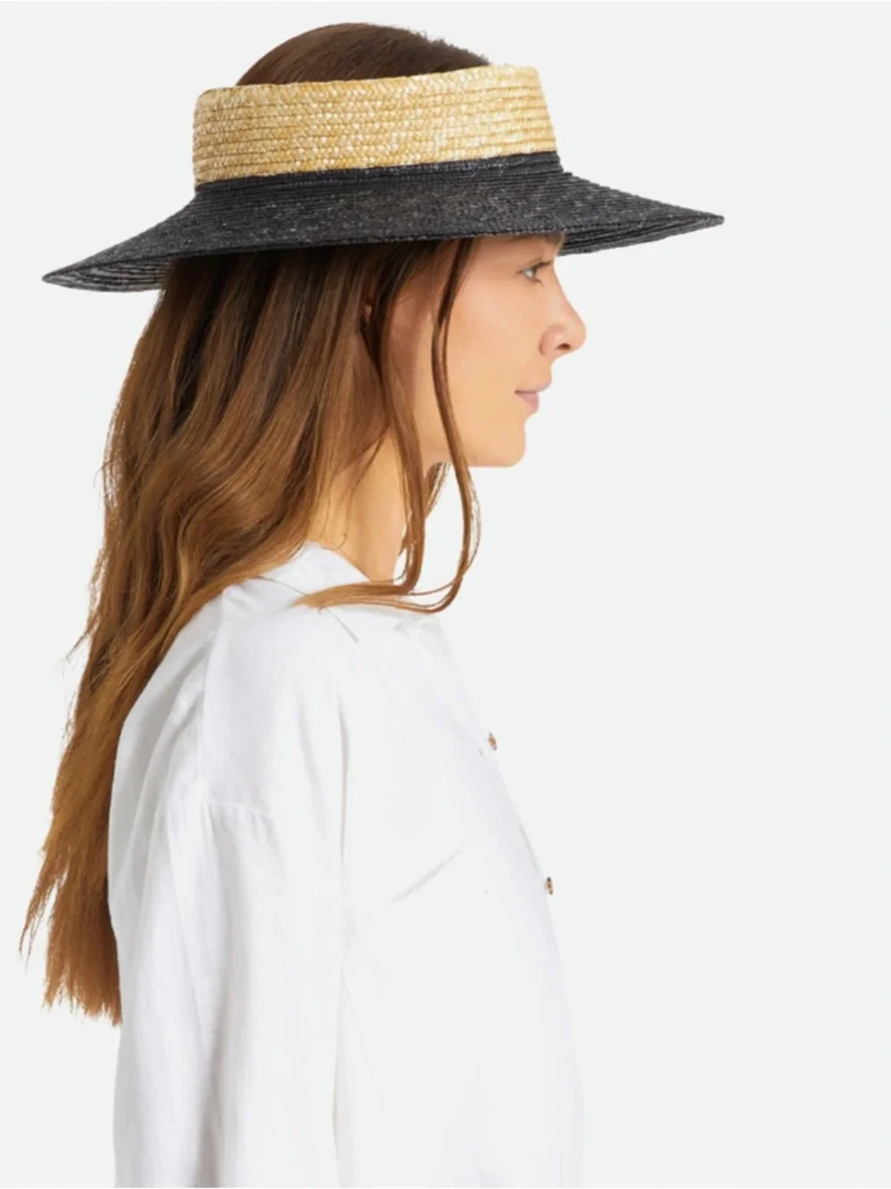 BRIXTON Joanna Wheat Straw Hat in Black and Honey Sz M/L